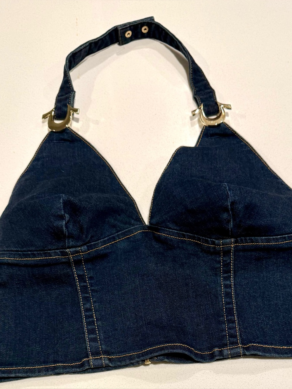 True Religion Dark Blue Denim Crop Bralette